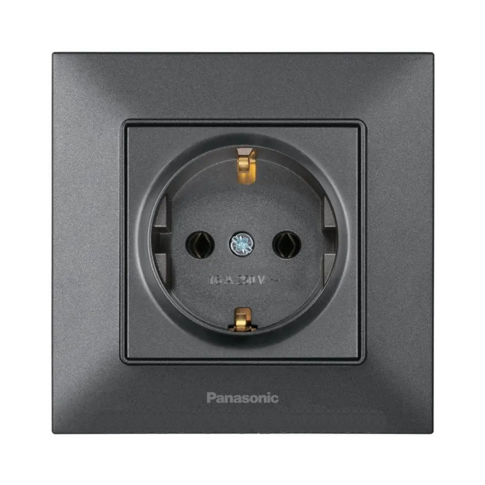 Розетка одинарна із заземленням Panasonic Arkedia Slim димчаста (темно-сіра), фото 1