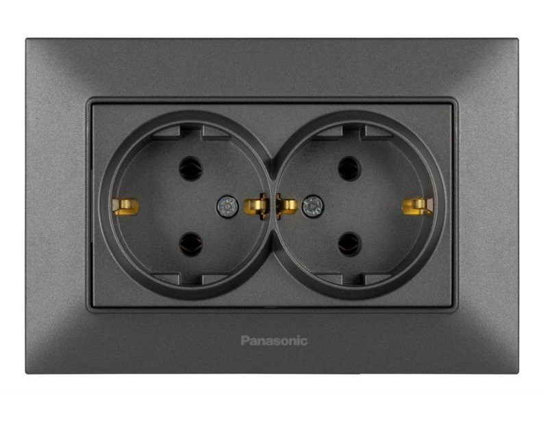 Розетка 2-на із з/з Panasonic Arkedia Slim димчаста (темно-сіра), фото 1