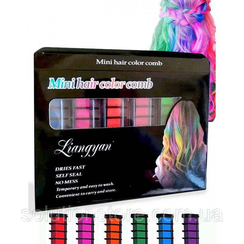 Набір крейди для волосся 6 шт Liangyan Різнобарвні барвники гребінець для дітей і дорослих