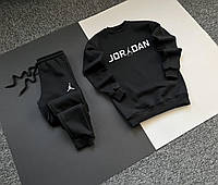 Спортивный костюм мужской теплый Jordan Джордан ЗИМНИЙ на флисе черный | Свитшот + Штаны с начесом