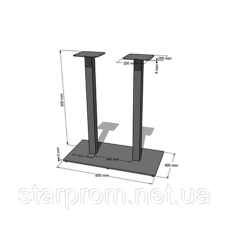 Опора для стільниці Quadro Double h-900 мм, 400*800 (8 мм), чорна RAL 9005, фото 2