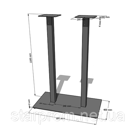 Опора для стільниці Quadro Double h-1080 мм, 400*800 (8 мм), чорна RAL 9005, фото 2