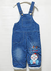 Комбінезон джинсовий для хлопчика, на бретелях, всередині махра, з малюнком Авто, Baby Point