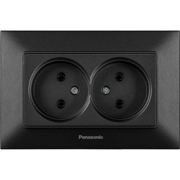 Розетка подвійна чорна Panasonic Arkedia Slim без заземлення, фото 1