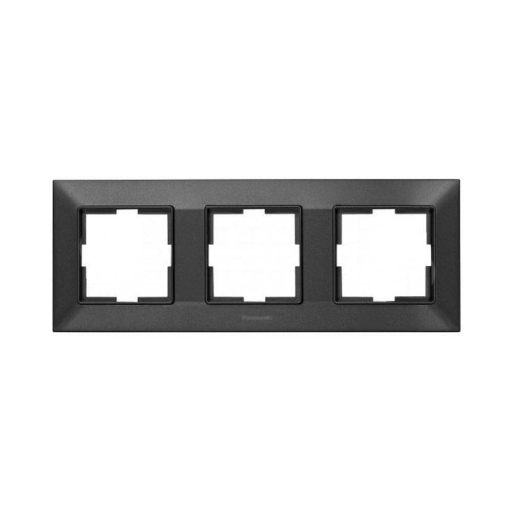 Рамка для розетки горизонтальна потрійна, чорна Arkedia Slim Panasonic, фото 1