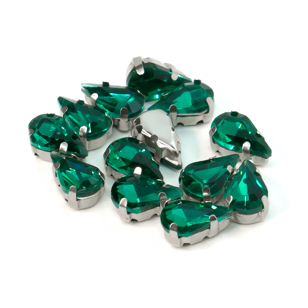 Стрази в оправі пришивні Крапля 10х14 мм Зелений 10 шт., фото 1