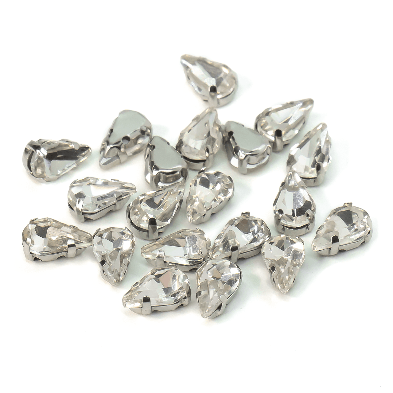 Стрази в оправі пришивні Крапля 6х8 мм Прозорий 10 шт., фото 1