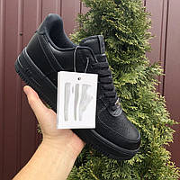 Женские кроссовки Nike Air Force кожаные прошиты стильные осенние черные