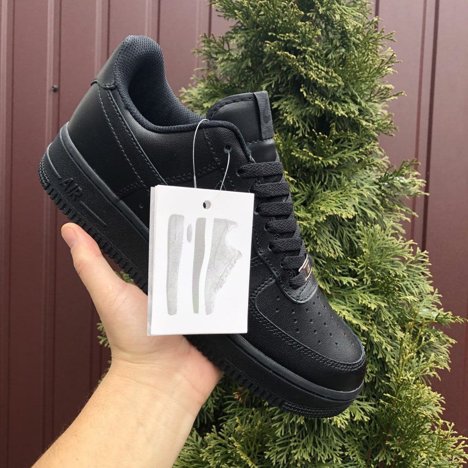 Жіночі кросівки Nike Air Force шкіряні прошиті стильні осінні чорні
