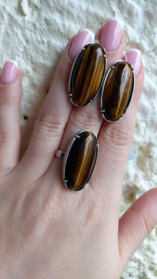 Срібний комплект із тигровим оком, фото 1