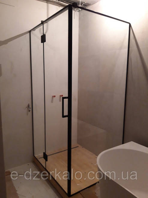 КУТОВА ДУШОВА КАБІНА З ЧОРНОЮ ФУРНІТУРОЮ, фото 1