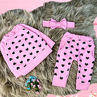 Комплект для девочки (свитшот + штаны + повязка) на рост от 74 до 92 см. цвет: розовый