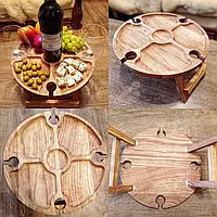 Деревянный винный столик, винный столик с менажницей, деревянный столик для вина 40 см