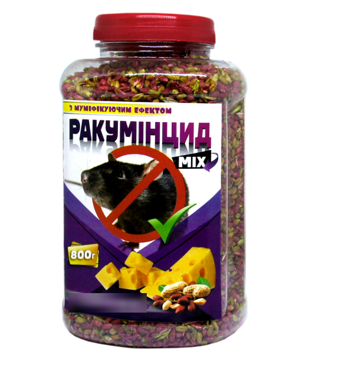 "Ракумінцид Мікс" отрута для мишей і щурів, банка 800 г (арахіс з сиром) (Круг)