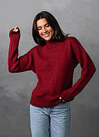 Стильный бордовый женский свитер, шерстяной из мериноса 42-46