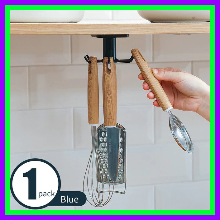 Вращающийся держатель с крючками для кухонных принадлежностей на самоклейке BLUE - фото 1 - id-p1735138394