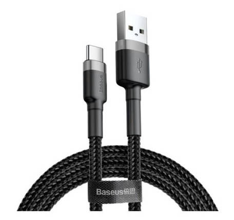 Кабель Baseus Cafule CATKLF-UG1 USB-Type-C, 2A, 3 м, чорно-сірий, фото 1