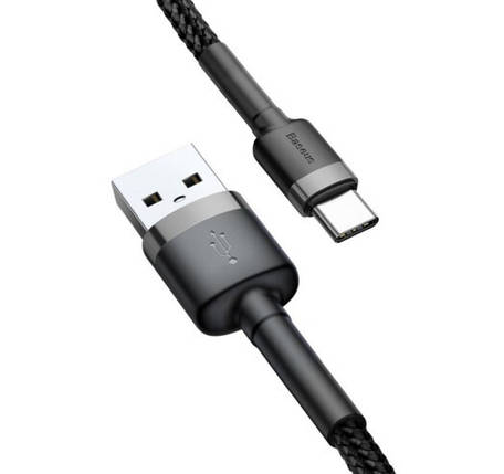 Кабель Baseus Cafule CATKLF-UG1 USB-Type-C, 2A, 3 м, чорно-сірий, фото 3
