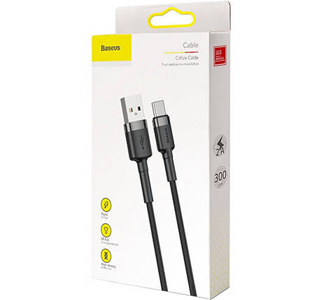 Кабель Baseus Cafule CATKLF-UG1 USB-Type-C, 2A, 3 м, чорно-сірий, фото 4
