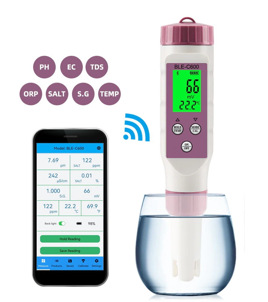 Комбінований прилад 7 в 1 BLE-С600 з Bluetooth (pH, TDS, EC, ORP, SALINITY, S.G., Temp)