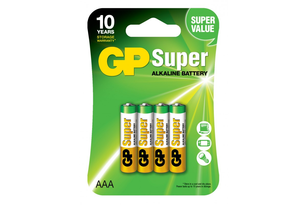 Батарейка GP Super LR03 alkaline (AАА), лужна, 4 шт., блістер, 16 грн/шт, ТІЛЬКИ ОРІГИНАЛ