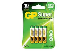 Батарейка GP Super LR03 alkaline (AАА), лужна, 4 шт., блістер, 16 грн/шт, ТІЛЬКИ ОРІГИНАЛ