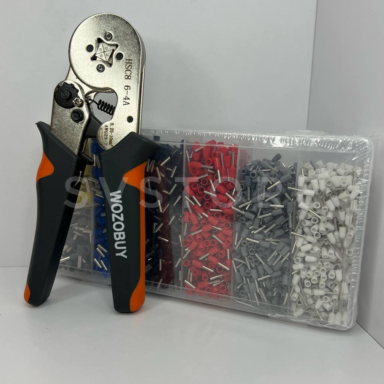 Кримпер Wozobuy Чотиригранна саморегулююча тріскачка для обтиску наконечників + 1800 шт наконечників