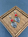 Срібні сережки з натуральним Коралом і підвісками Серце Ісуса з нейзильберу, фото 7