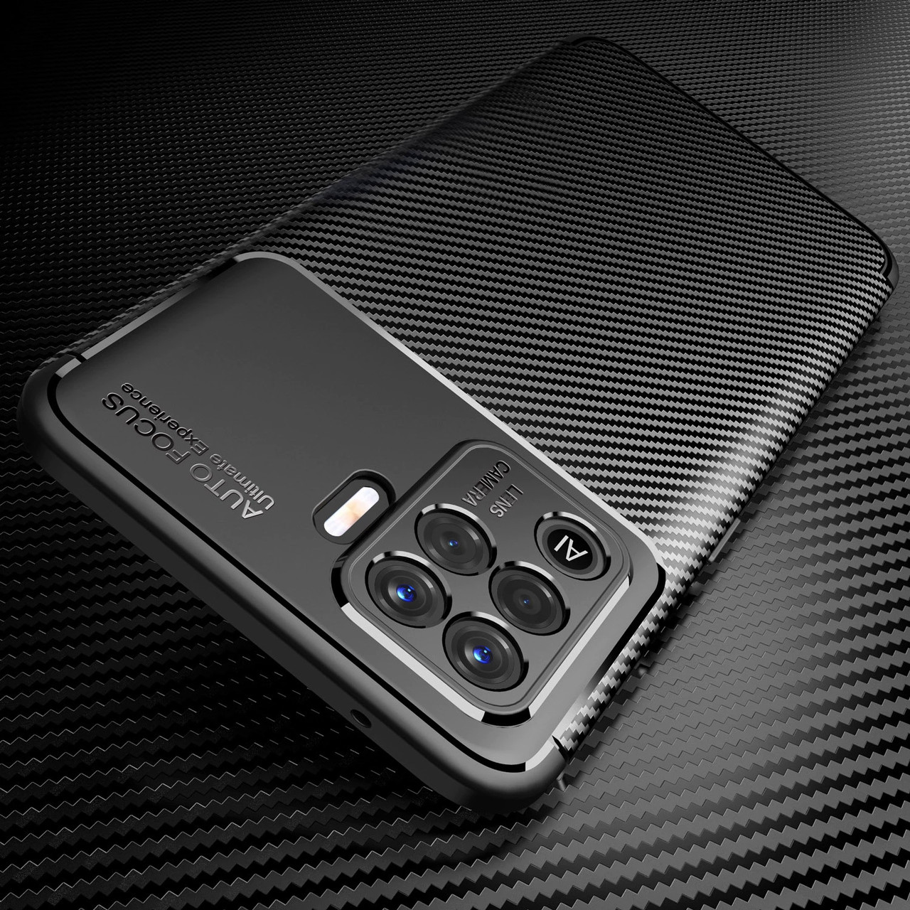 Протиударний чохол Карбон для Oppo Reno 5 Lite чорний силіконовий бампер-захист камери