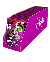 Whiskas Вискас влажный корм для кошек говядина в соусе консерва пауч 24*100 гр