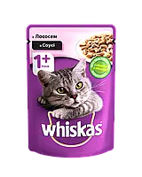 Whiskas Вискас влажный корм для кошек лосось в соусе консерва пауч 100 гр