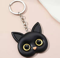 Брелок на ключи кот кошка обьемный черный пластик чудовый!котик глазастик мордочка