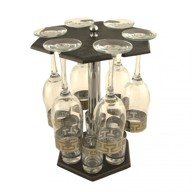 Набір ОСЗ Грецький візерунок з барною стійкою 13 пр (6бокалів + 6 стопок) (GE03-160/837BS/S), фото 1