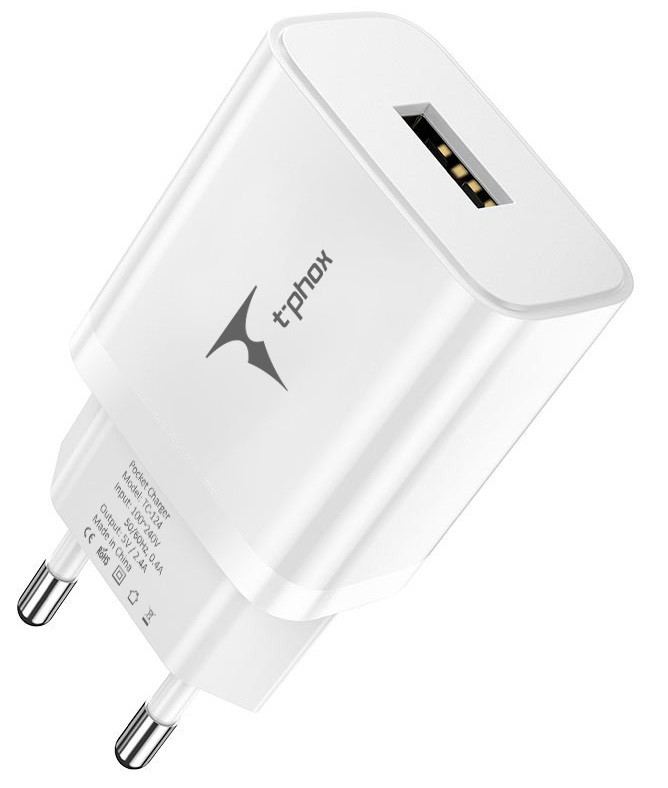 Мережевий зарядний пристрій T-PHOX 5V/2.4A TC-124 Pocket USB (White)