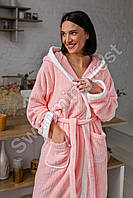 Жіночий банний халат мікрофібра смужка Рожевий