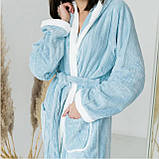 Жіночий банний халат мікрофібра смужка Блакитний, фото 4
