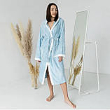 Жіночий банний халат мікрофібра смужка Блакитний, фото 2