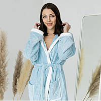 Жіночий банний халат мікрофібра смужка Блакитний
