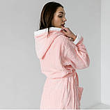 Жіночий банний халат мікрофібра смужка Рожевий, фото 6