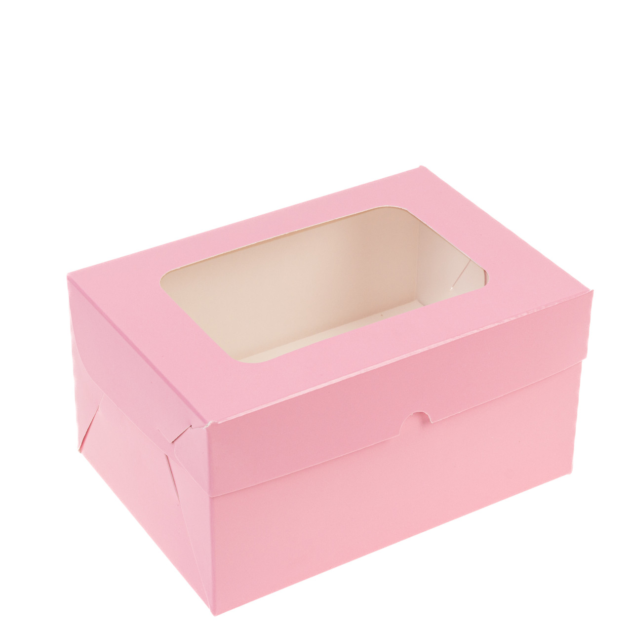 Коробка 160х110х85 (на 2 капкейка) з вікном, рожева, фото 1