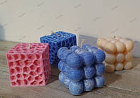 Набор свечей с пальмового воска. 2 фигурки куб Bubble + 2 фигурки кораловый куб + подарочная упаковка