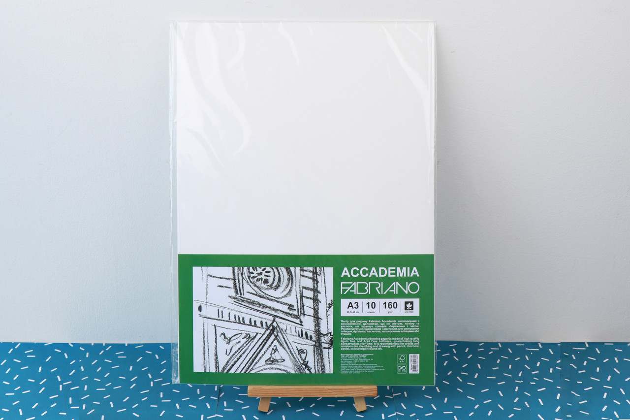 Папір для малюнка Accademia, пакет, А3 (29,7*42 см), 10 л, дрібне зерно, 160 г/м2, Fabriano
