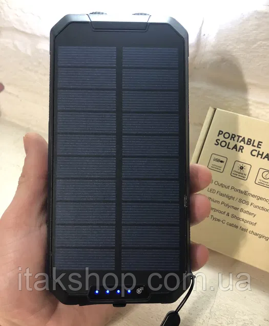 Портативна батарея на сонячних батареях 30000 mah + 2 ліхтарі