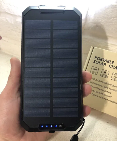 Портативна батарея на сонячних батареях 30000 mah + 2 ліхтарі, фото 2