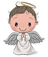 Наклейка "Ангел мальчик молиться" для ростовой фигуры / фотозоны на крещение 80х62 см (без обреза)