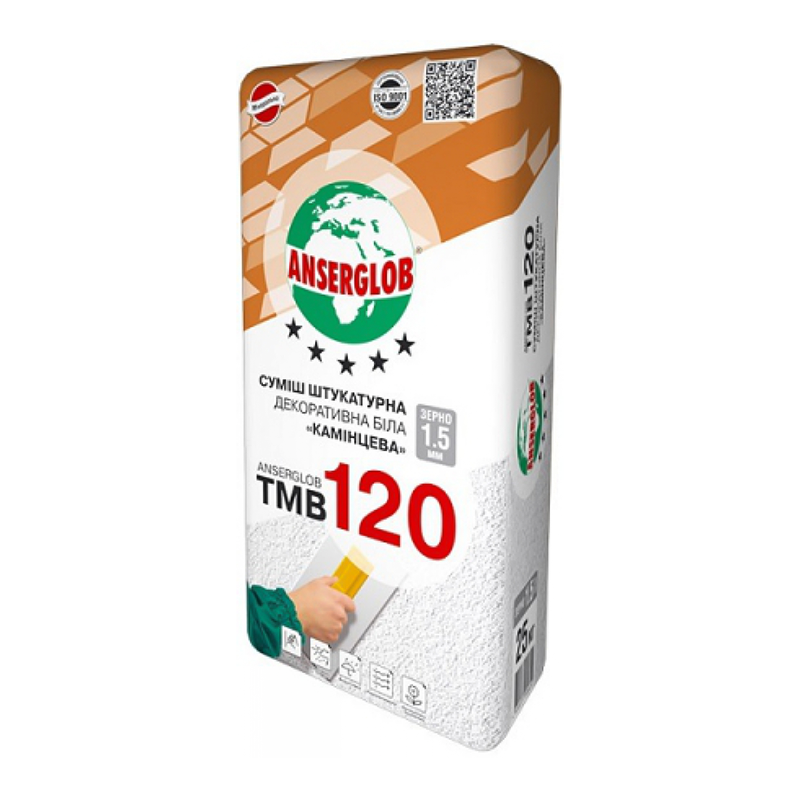 Декоративна штукатурка Anserglob TMB-120" Камінцева" 1,5 мм (25 кг) біла (Ансерглоб), фото 1