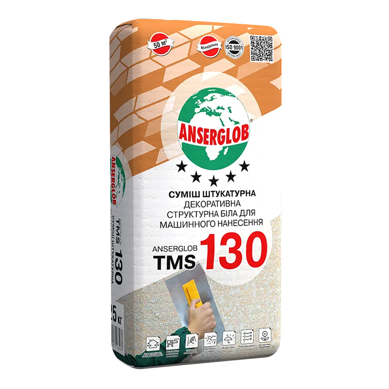 Декоративна штукатурка Anserglob TMS-130 Структурна (25 кг) біла для машинного нанесення (Ансерглоб)