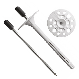 Дюбель 10х220мм для кріплення термоізоляції, зі сталевим оцинкованим гвоздиком, з термоголовкою, з короткою