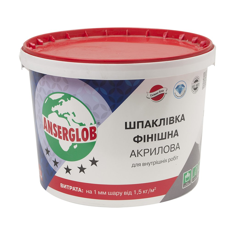 Шпаклівка Anserglob "Акрилова" (5 кг) фінішна для внутрішніх робіт (Ансерглоб), фото 1