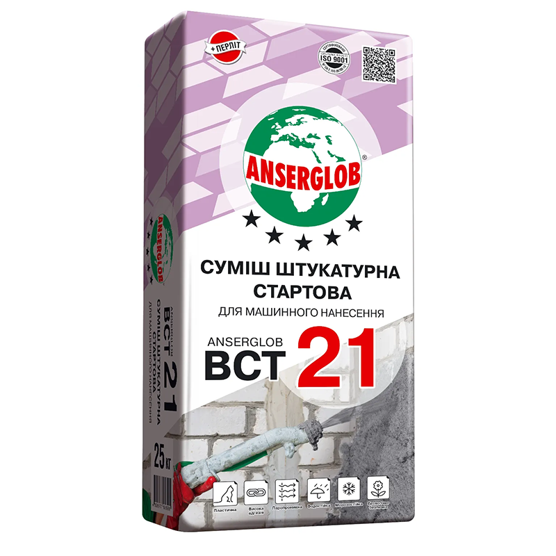 Штукатурка Anserglob ВСТ-21 (25Кг) для машинного нанесення, цементно-відома (Ансерглоб)